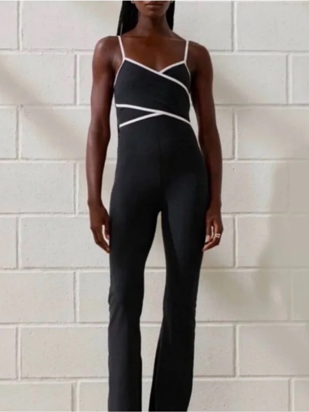 Abercrombie & Fitch YPB Heather Black Jumpsuit with White Piping